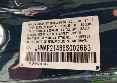 2006 Honda S2000 z USA, uszkodzony, nr VIN JHMAP21466S002683